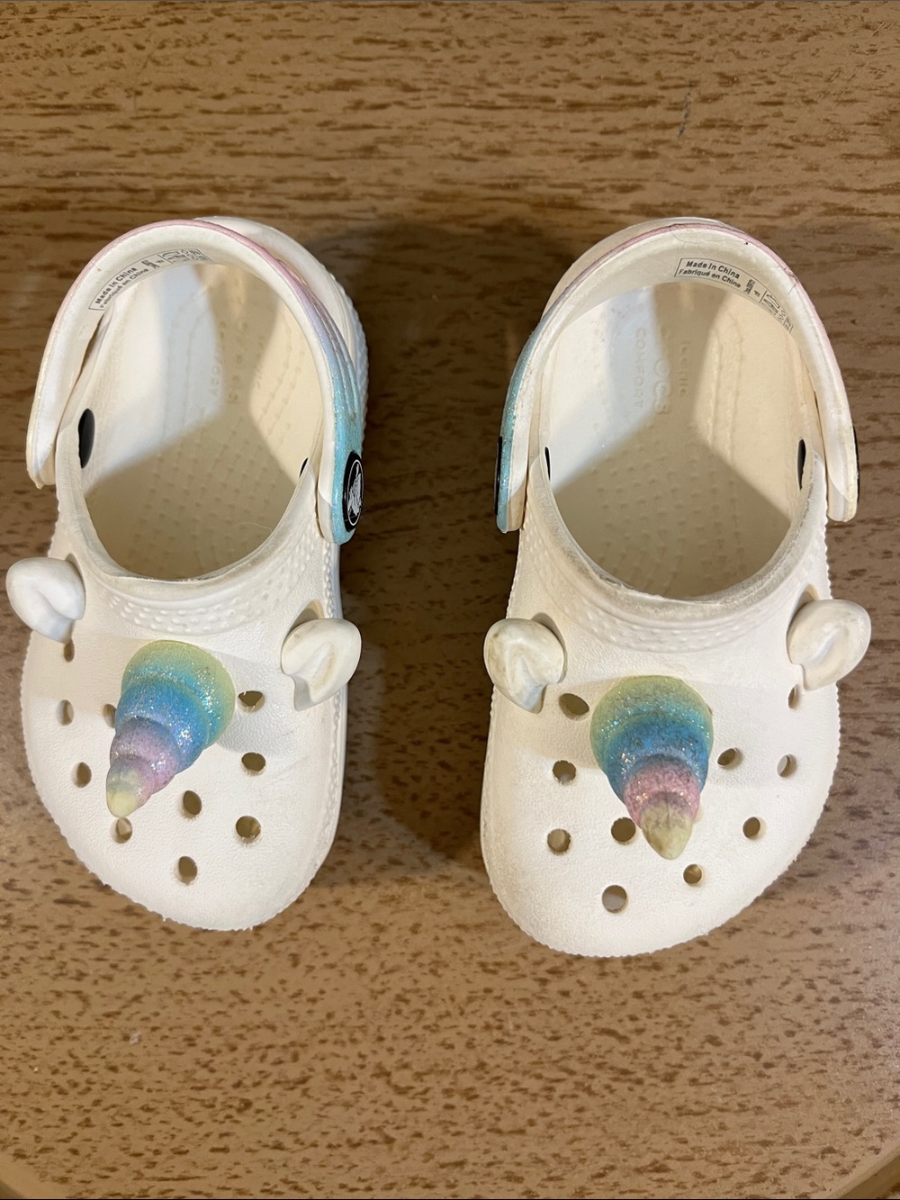 CROCS Kids Cream Unicorn Clogs with Pastel Rainbow Horns